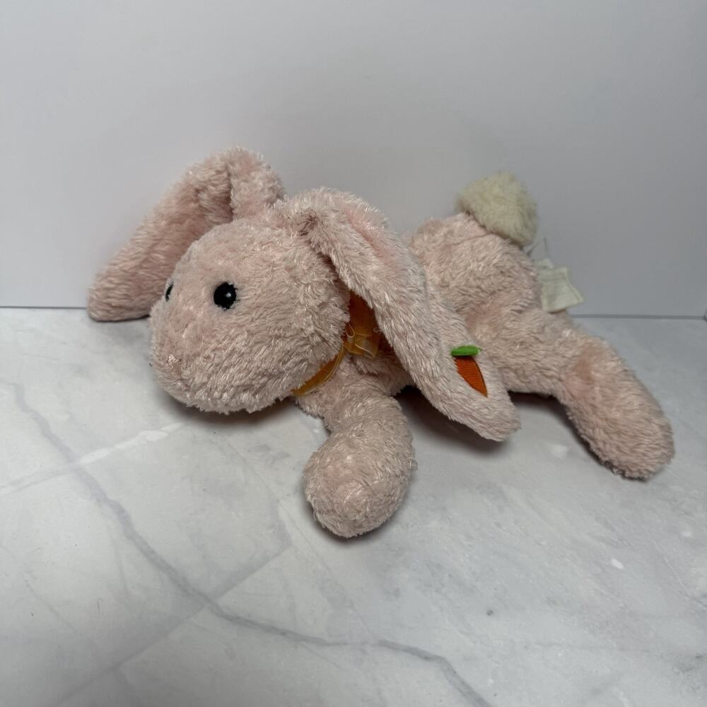 KMART Blush Pink Plush Bunny Rabbit Lying Down Orange Ribbon Carrot Ear Floppy